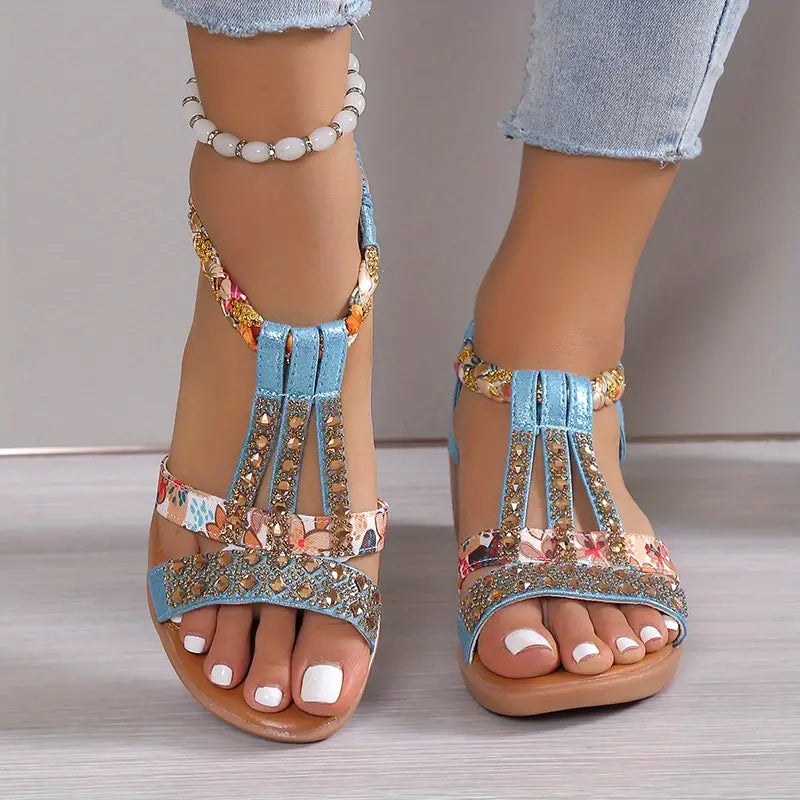 Nille - Boho Glam Strass geflochtene Keilsandalen