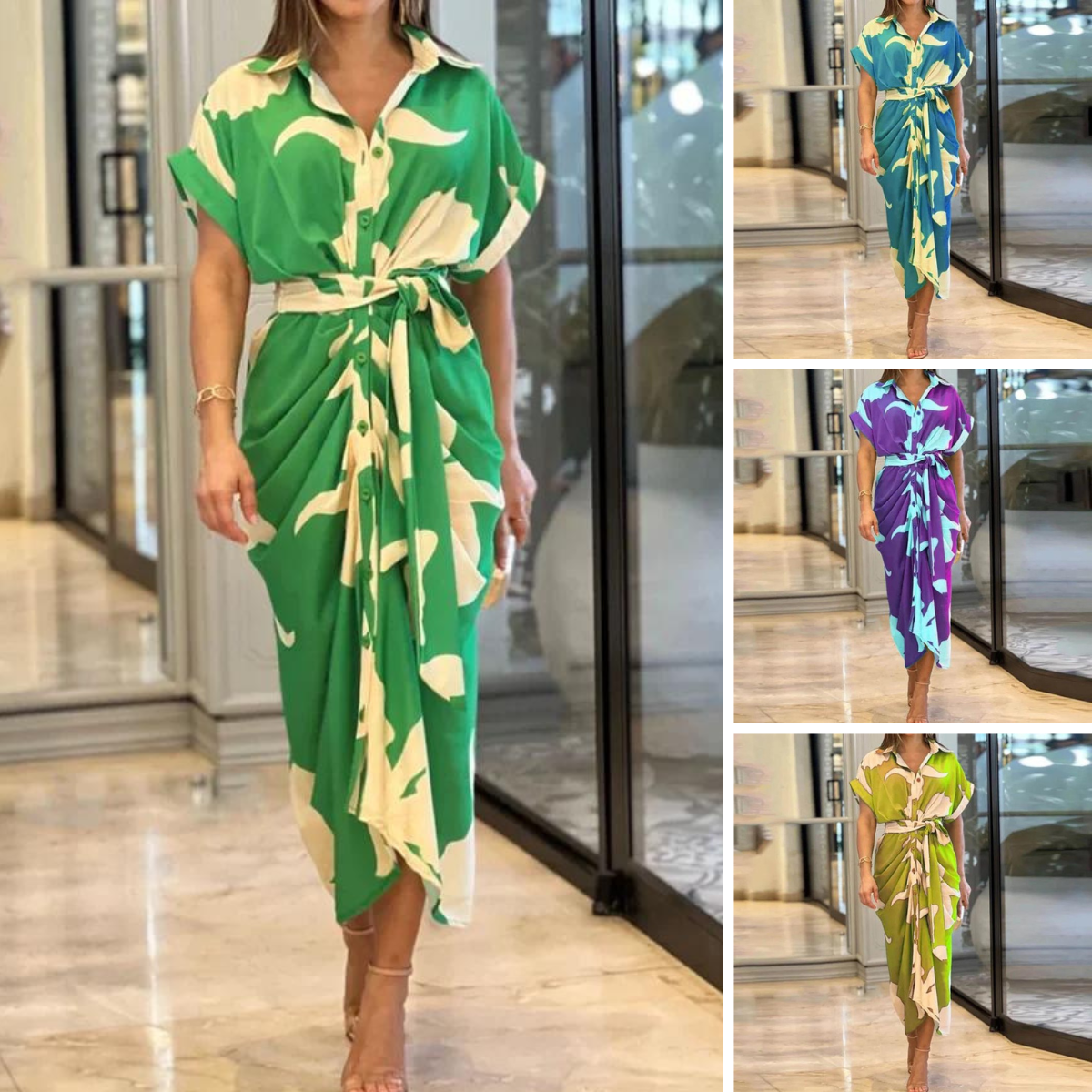 Mena - Elegantes Kleid mit bedruckten Knöpfen im Vintage-Stil für den Sommer 2024
