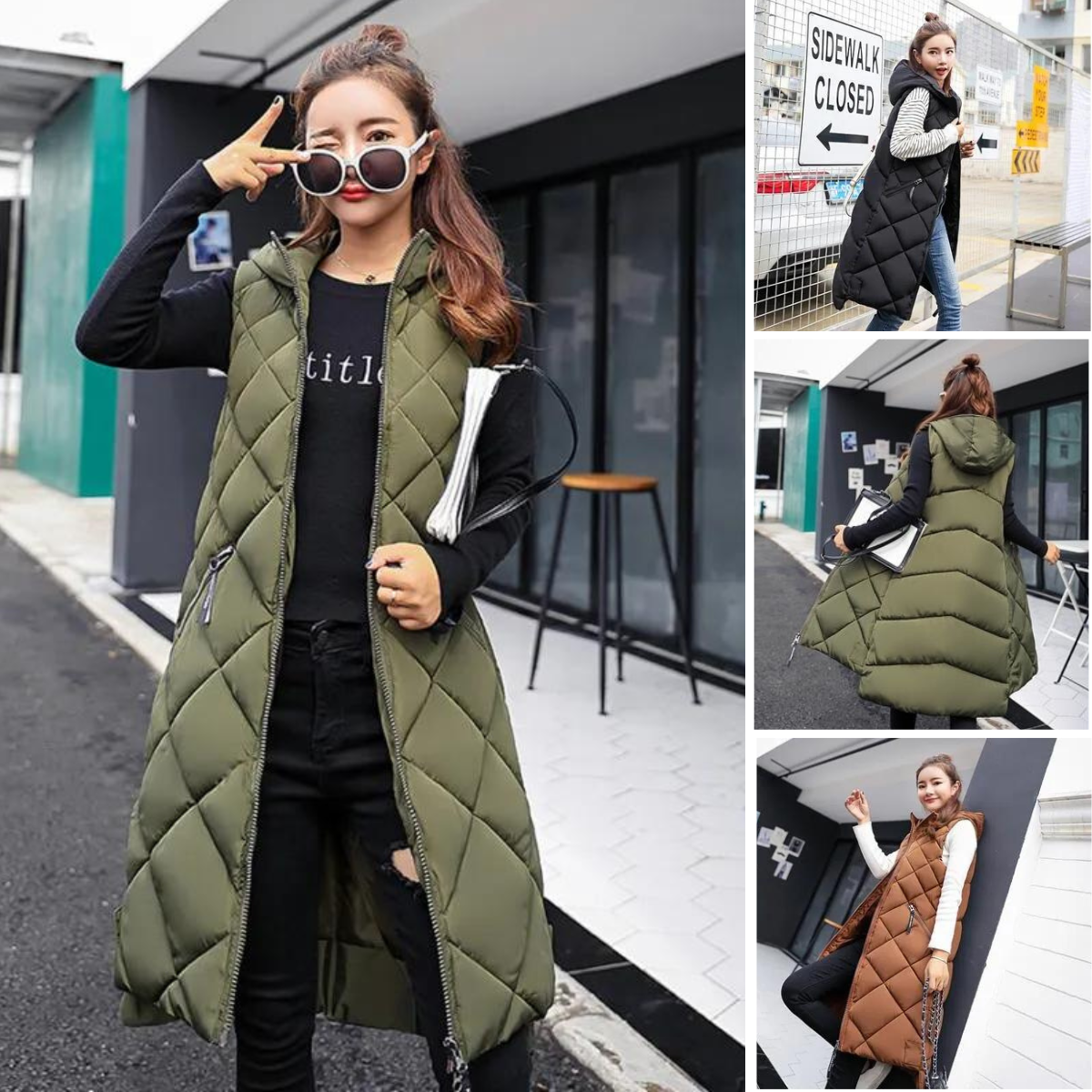Louella - Die neue lässige ärmellose Weste lange Daunenjacke mit Kapuze