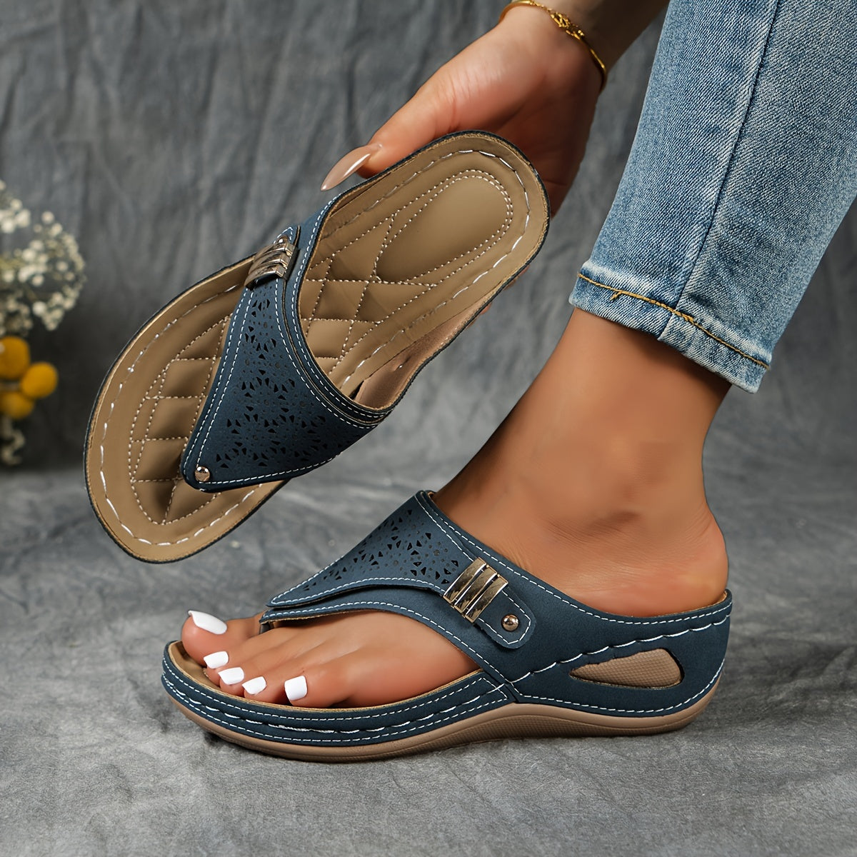 Keil-Flip-Flops Bequeme Sandalen mit Fußgewölbeunterstützung