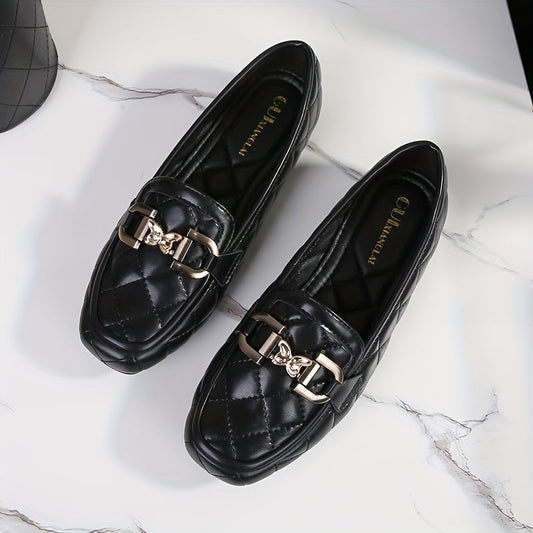 Penny Loafers Schwarz, Gestepptes Design Mit Pailletten, Leichte Flats