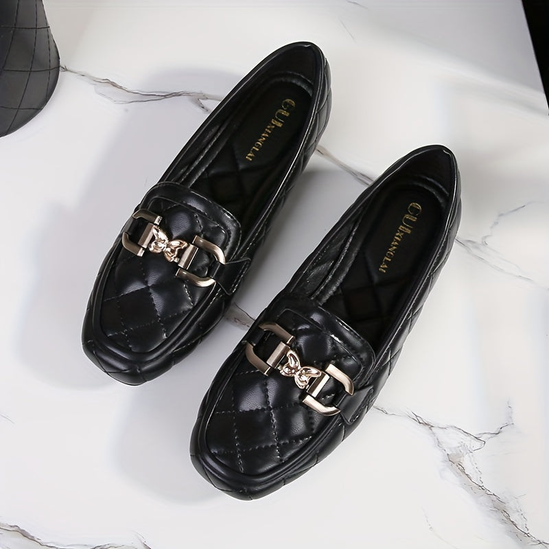Penny Loafers Schwarz, Gestepptes Design Mit Pailletten, Leichte Flats
