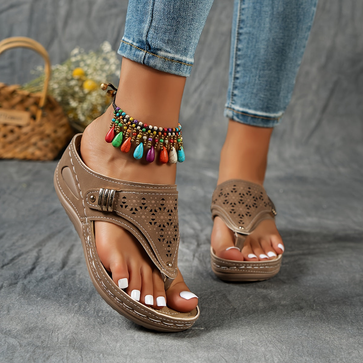 Keil-Flip-Flops Bequeme Sandalen mit Fußgewölbeunterstützung