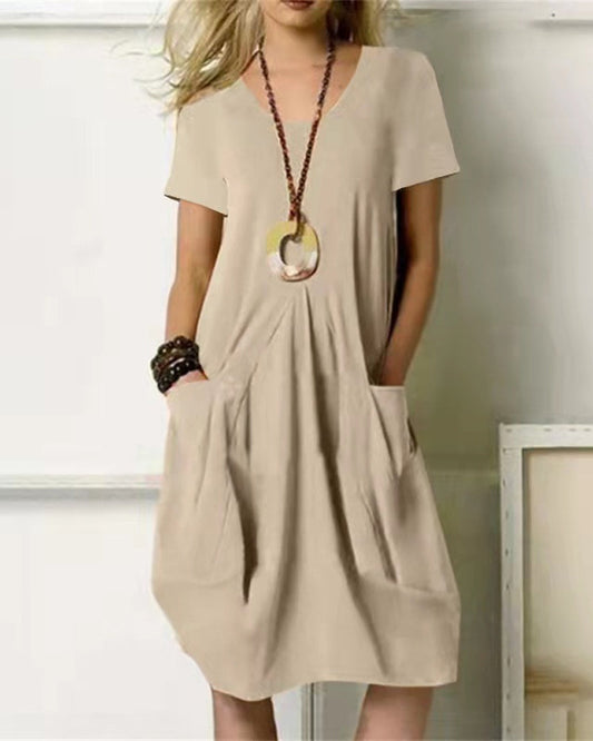 Alltags-Eleganz: Urban Chic Rundhals-Kleid mit Kurzen Ärmeln