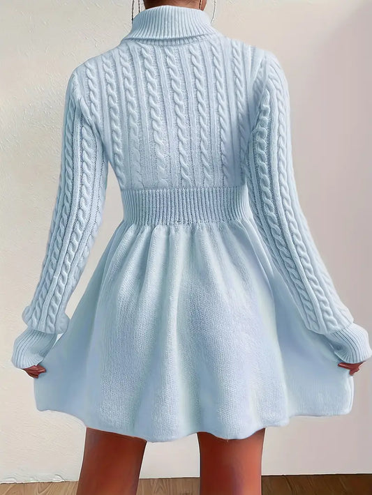 Elegantes A-Linien Strickkleid mit Rollkragen Langarm