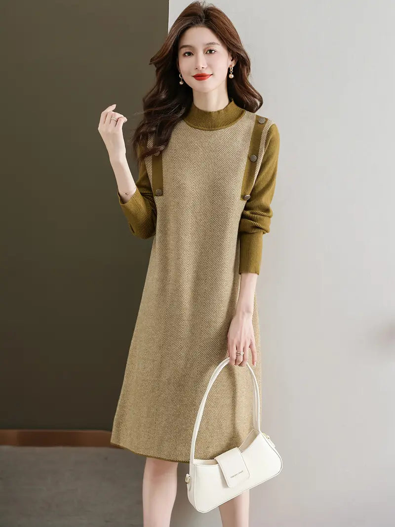 Casual Mock Neck, Lange Ärmel, Knielang mit Knopfleiste