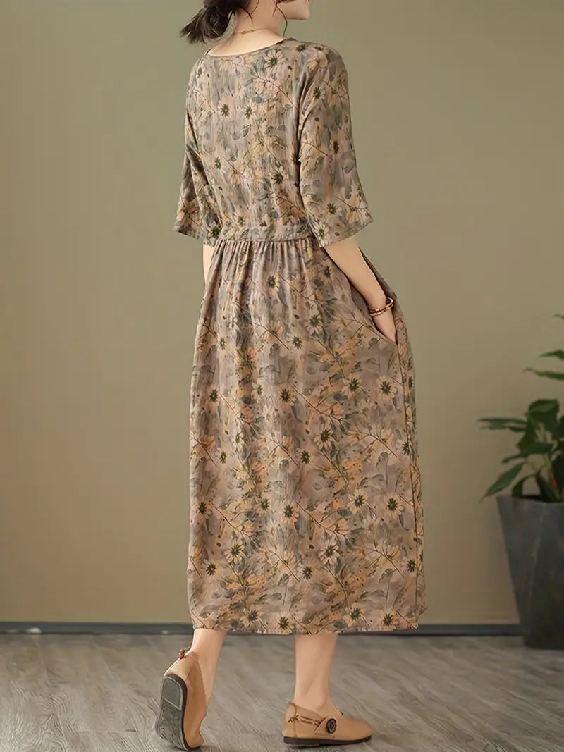 Midikleid mit Blumenmuster und V-Ausschnitt