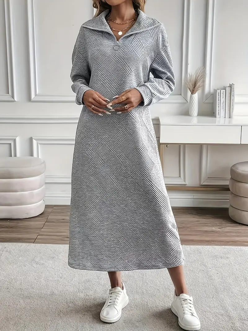 Lässiges Langarmkleid mit Reißverschluss und Kragen