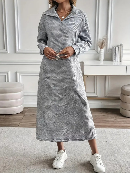 Lässiges Langarmkleid mit Reißverschluss und Kragen