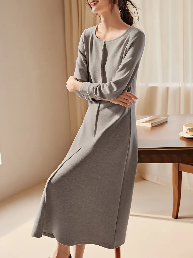 Elegantes langärmeliges Strickkleid für Frauen, Rundhalsausschnitt