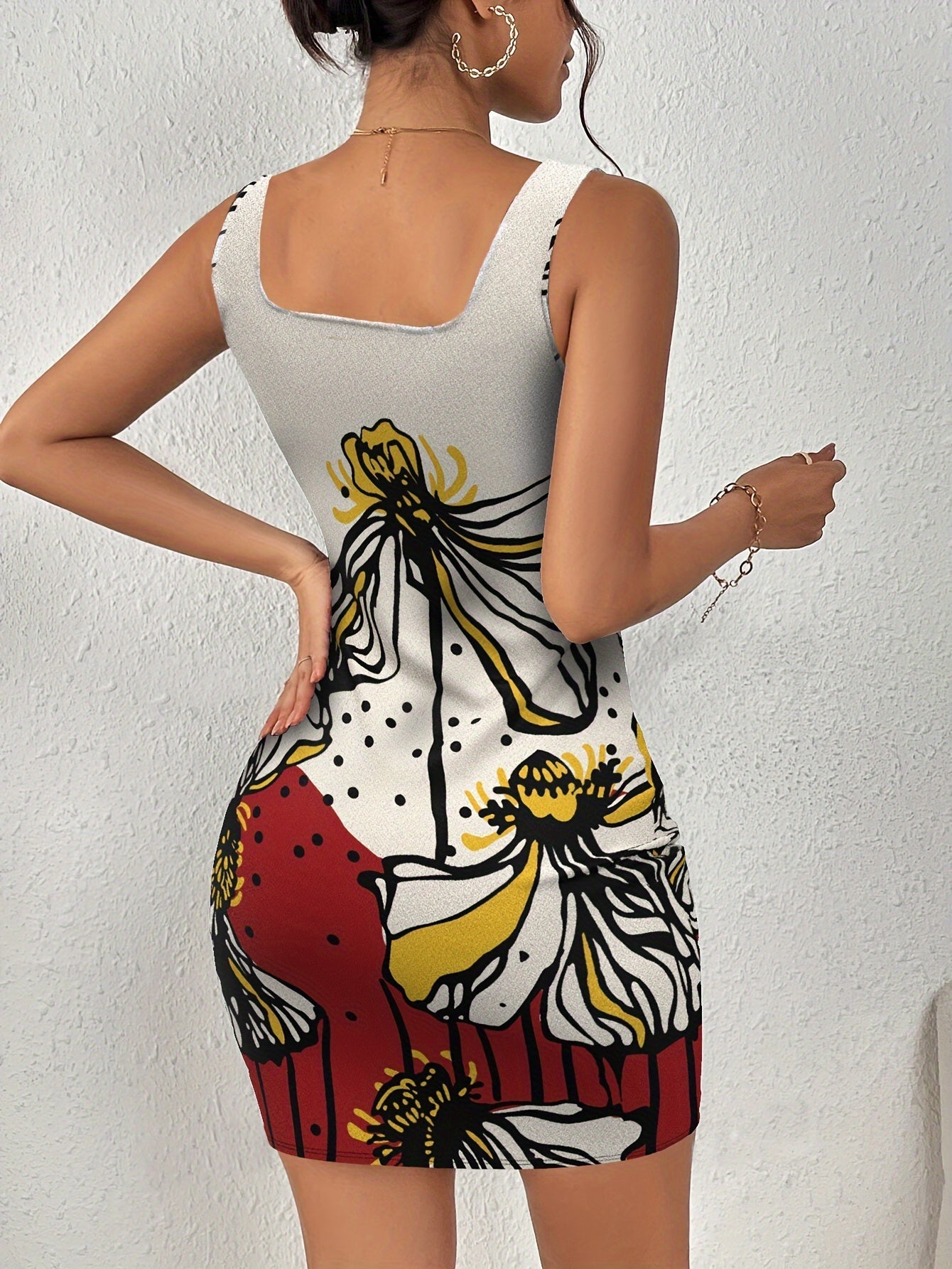 Elegantes Bodycon-Kleid – Ärmelloses Stretch-Kleid mit Marmor-Print, Sweetheart