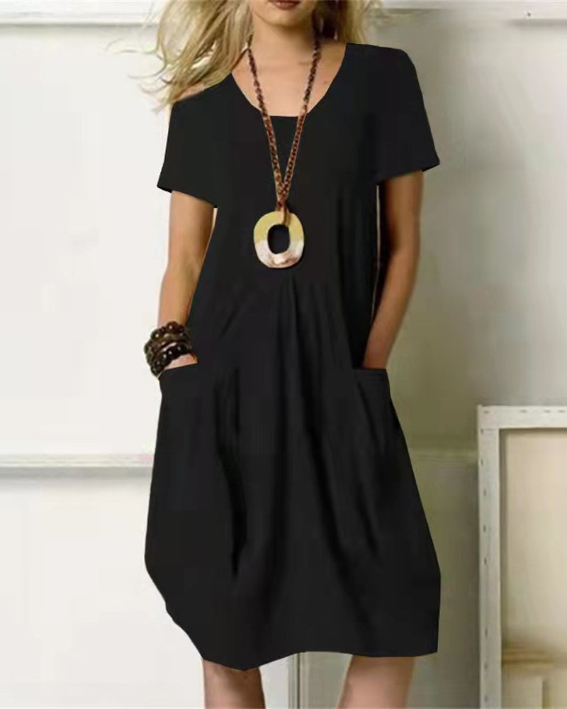 Alltags-Eleganz: Urban Chic Rundhals-Kleid mit Kurzen Ärmeln