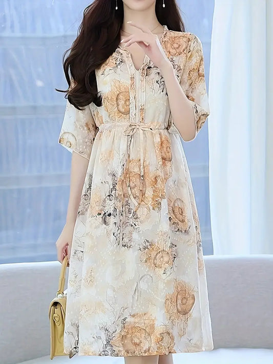 Kleid mit Blumenmuster und Rüschenbesatz