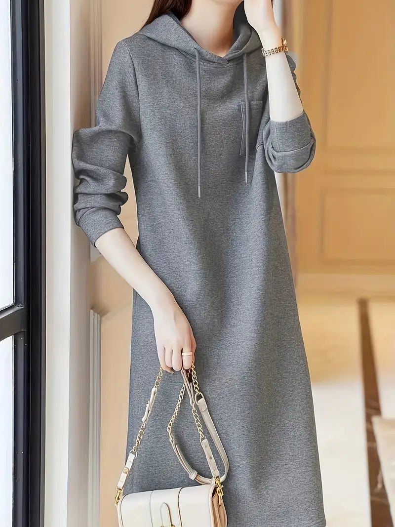 Lässiges Hoodie-Kleid – Langarm, Sweatshirt-Stil, Uni-Farben