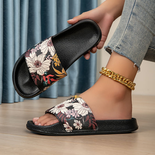 Damen Sommer Hausschuhe – Weiche EVA-Sohle, Bequeme Slipper mit Blumendruck