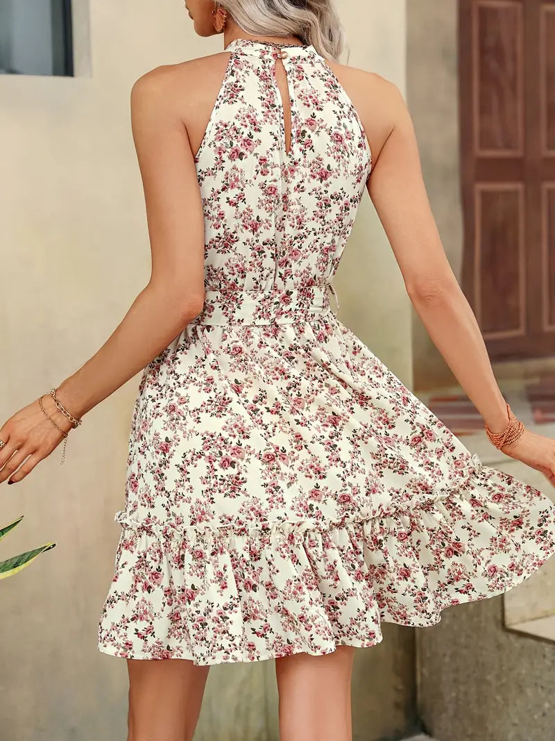 Neckholder-Kleid mit Blumendruck