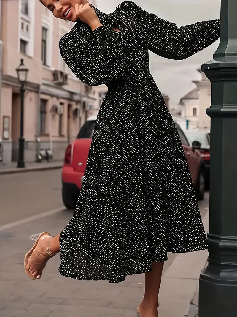 Elegantes Midikleid mit Laternenärmeln und Polka Dot