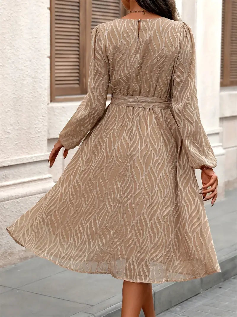 Modernes Boho Vibes Belted Lantern Sleeve Lässiges, lockeres Kleid