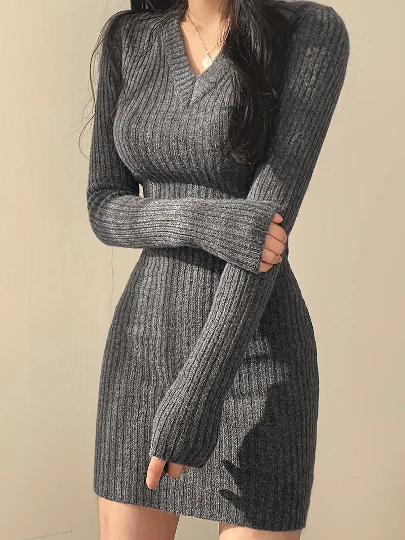 Elegantes Bodycon-Kleid mit V-Ausschnitt und langen Ärmeln für Frauen