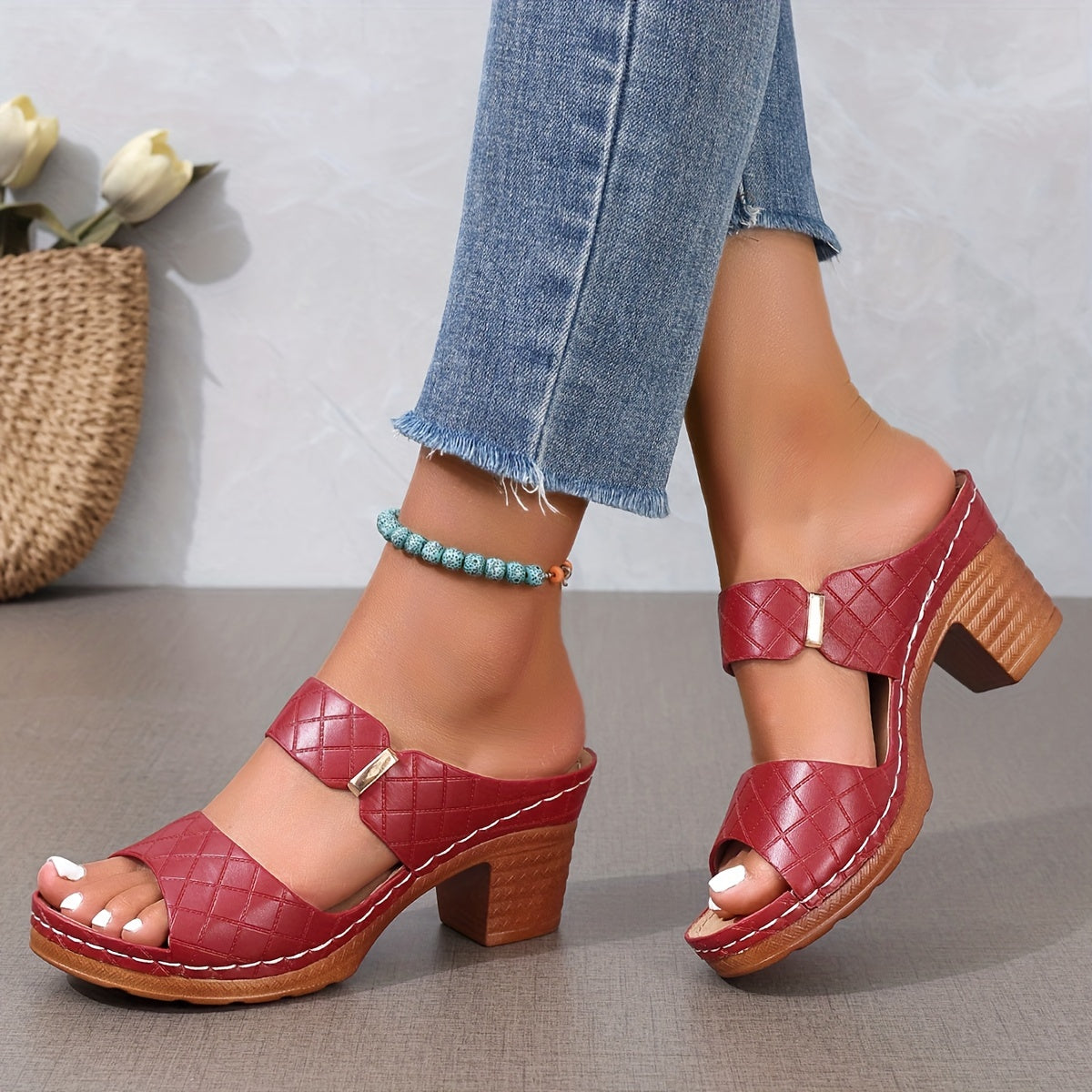Klotzige Ferse Sandalen – Bequeme Offene Hohe Absätze, Sommer Lässig Schuhe