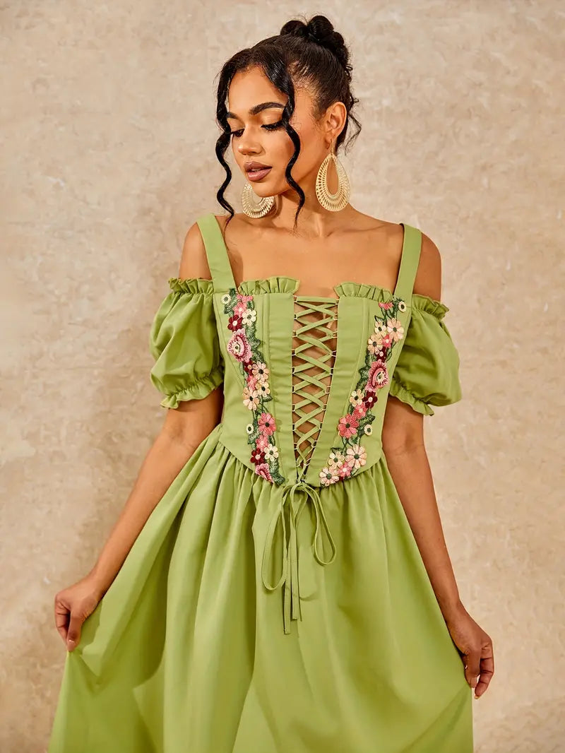 Floral besticktes Spitzenkleid