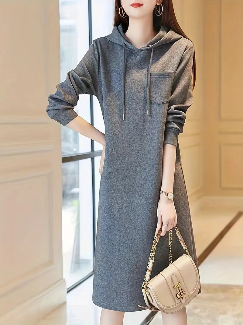 Lässiges Hoodie-Kleid – Langarm, Sweatshirt-Stil, Uni-Farben
