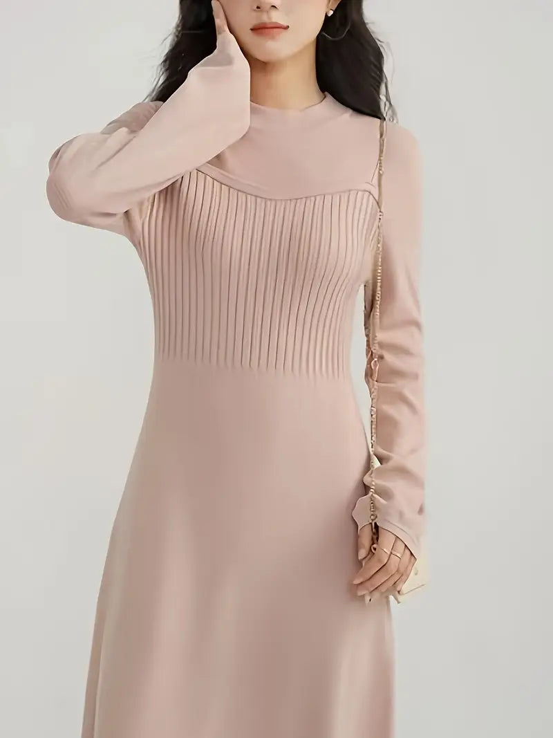Elegantes Damen Strickkleid aus Acryl – Langarm, Rundhals