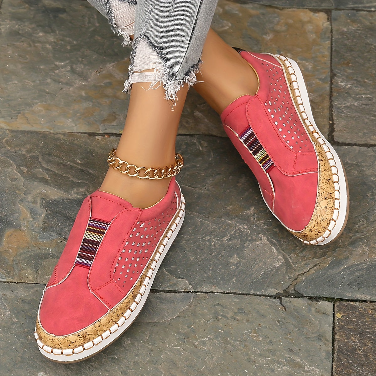 Farbenfrohe Slip-On Loafers Atmungsaktives Cut-Out-Design