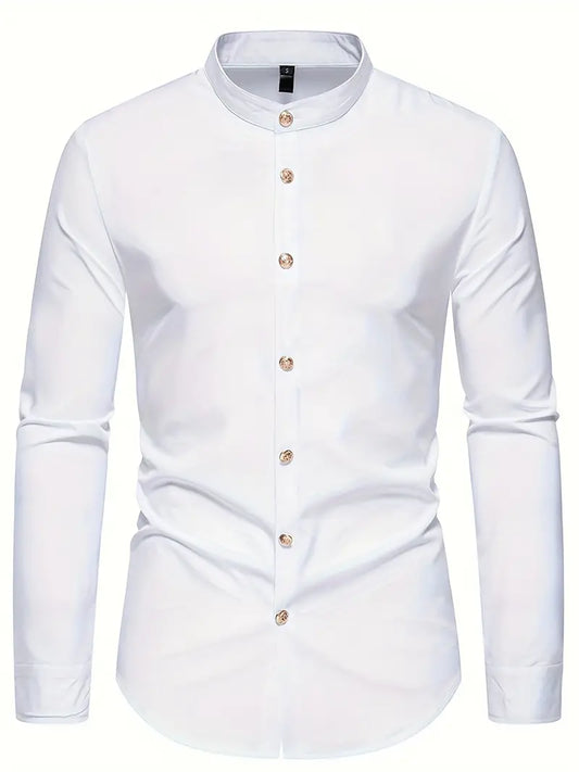 Aries - Klassisches solides Slim Fit Hemd mit Knopfleiste