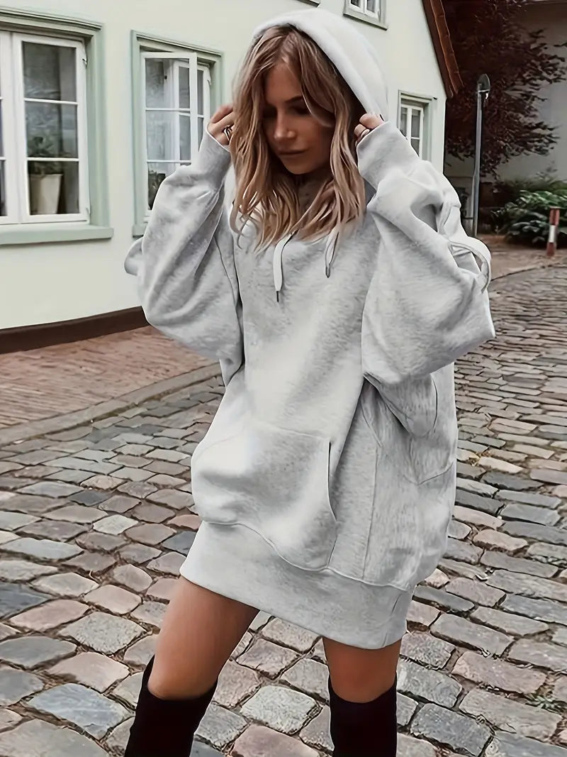 Hoodie mit Kängurutasche – Einfarbig, Langarm, Lässig