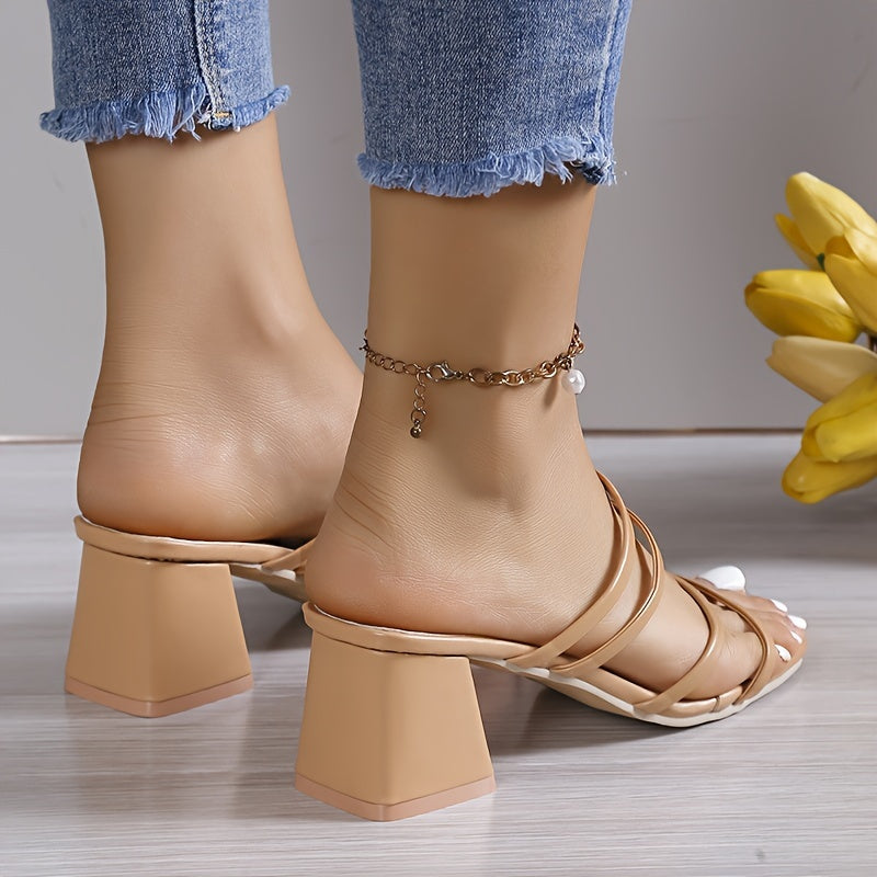 Klotzige Ferse Sandalen – Sommer Pumps mit Quadratzehen, Schlupfstiefel