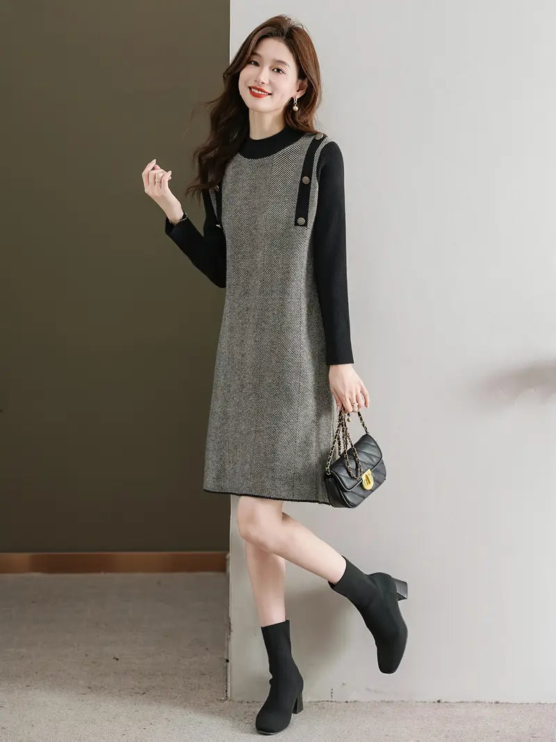 Casual Mock Neck, Lange Ärmel, Knielang mit Knopfleiste