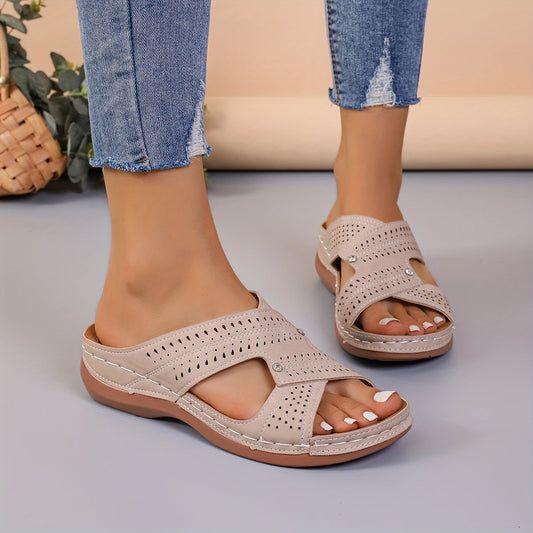Vintage Sandalen Flache Slide Sandalen mit Strass Bequeme Sommerschuhe