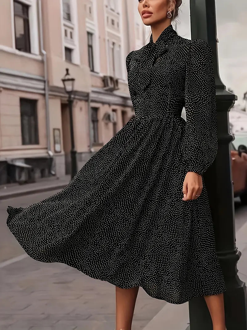 Elegantes Midikleid mit Laternenärmeln und Polka Dot