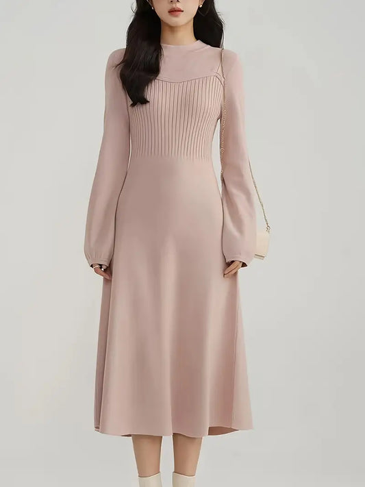 Elegantes Damen Strickkleid aus Acryl – Langarm, Rundhals