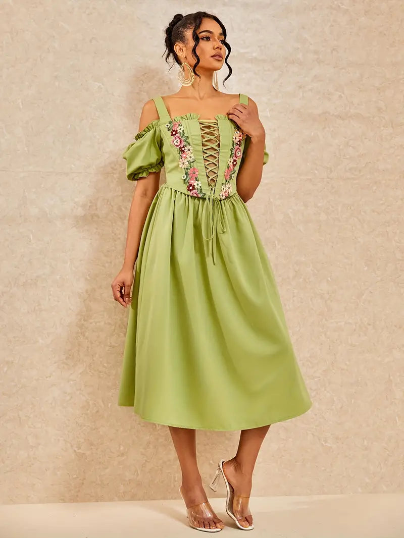 Floral besticktes Spitzenkleid