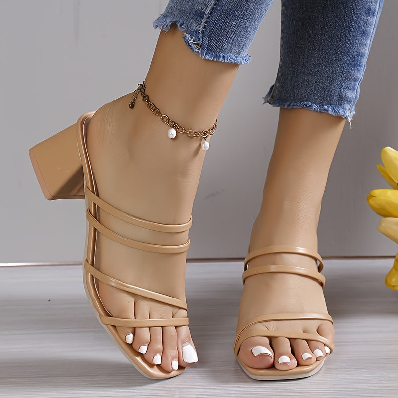 Klotzige Ferse Sandalen – Sommer Pumps mit Quadratzehen, Schlupfstiefel