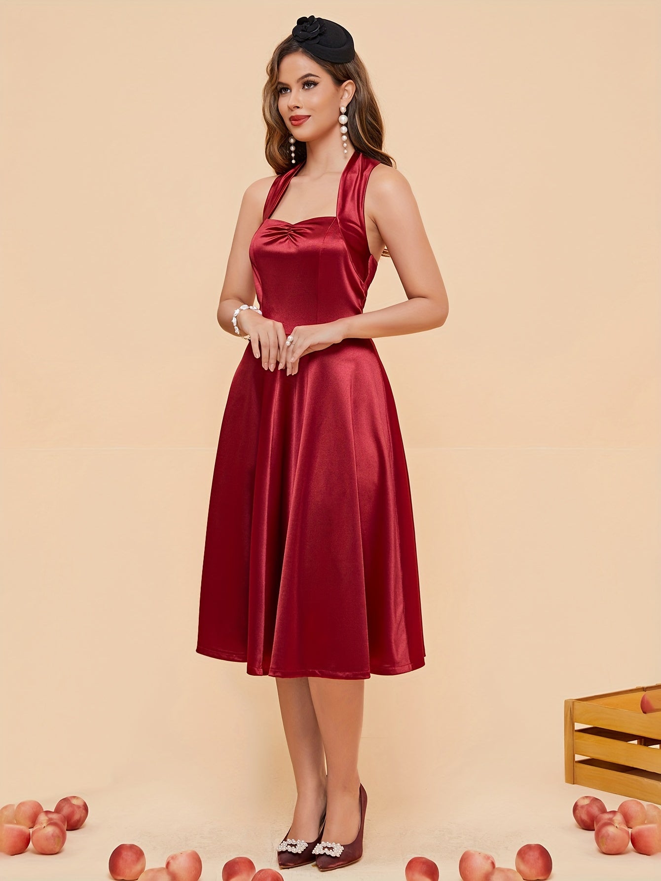 Gerafftes rückenfreies Neckholder-Brautjungfernkleid – Elegantes Swingkleid für Hochzeiten