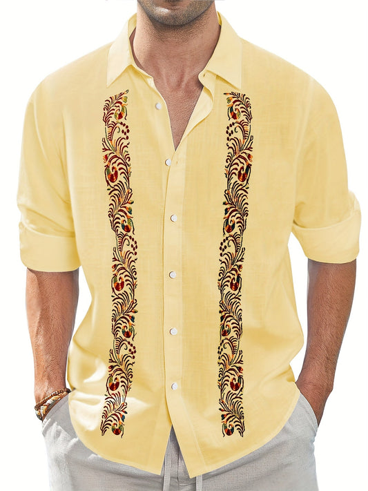Herren Besticktes Langarmhemd – Klassisches Freizeitshirt für Urlaub & Alltag