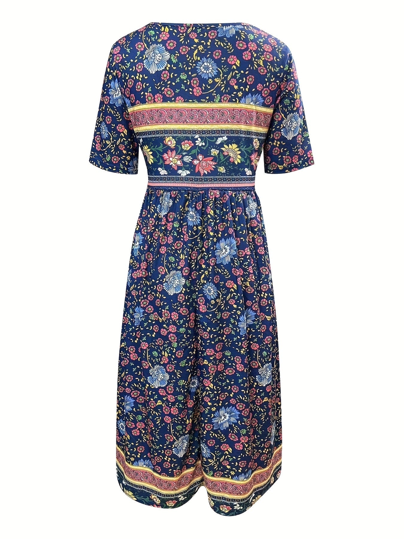 Vintage Blumenprint Kleid  Boho Hohe Taille Kurzarm Sommerkleid für Damen
