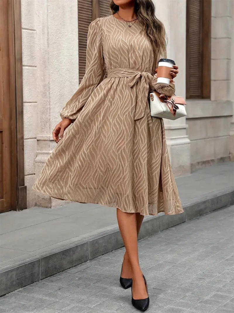 Modernes Boho Vibes Belted Lantern Sleeve Lässiges, lockeres Kleid