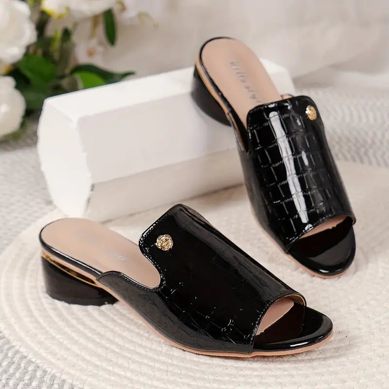 Krokodil-Muster Chunky Heel Sandalen Elegante Pumps mit Offener Spitze