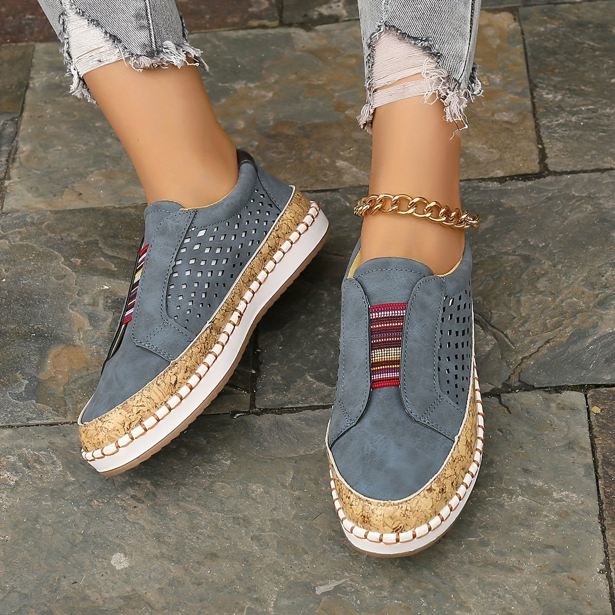 Farbenfrohe Slip-On Loafers Atmungsaktives Cut-Out-Design