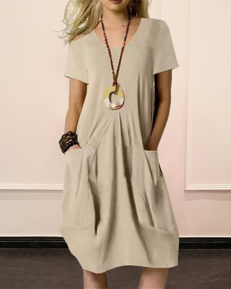 Alltags-Eleganz: Urban Chic Rundhals-Kleid mit Kurzen Ärmeln