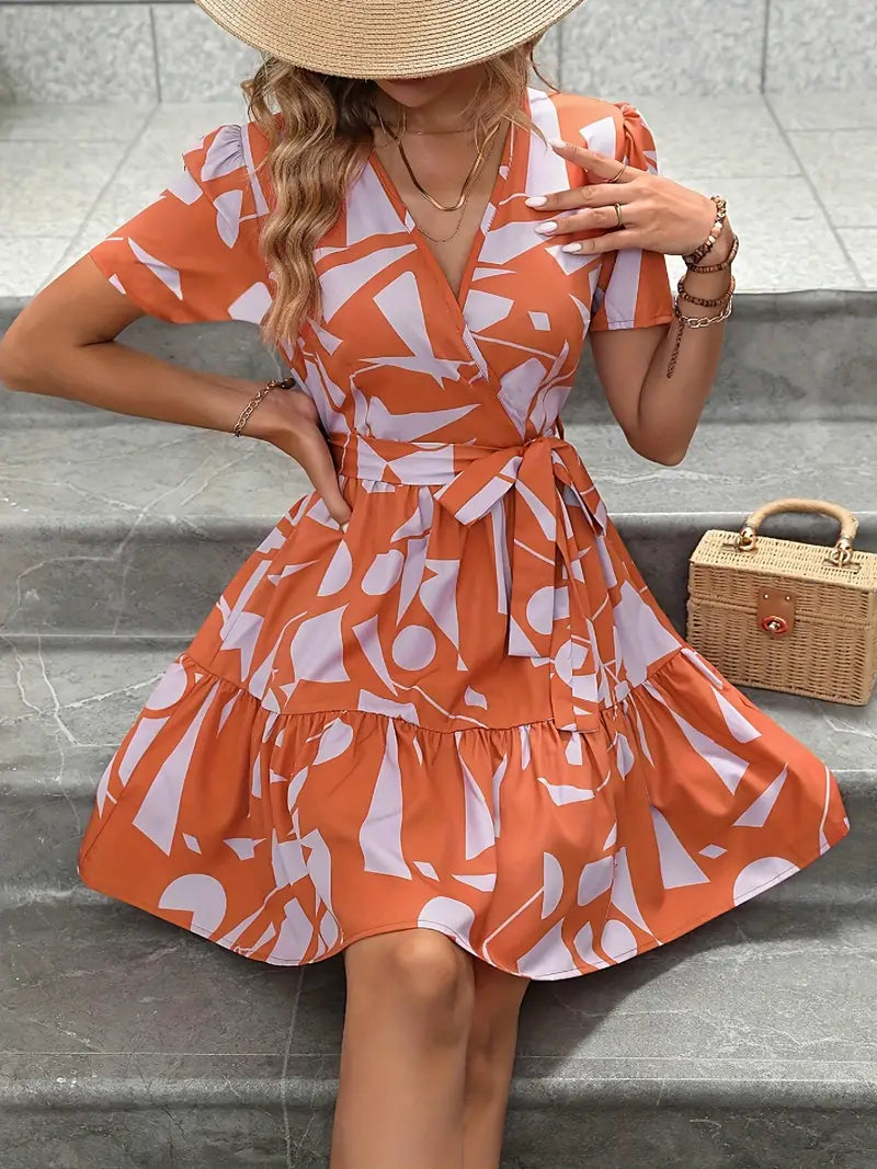 Elegantes Kleid mit kurzen Ärmeln und Gürtel