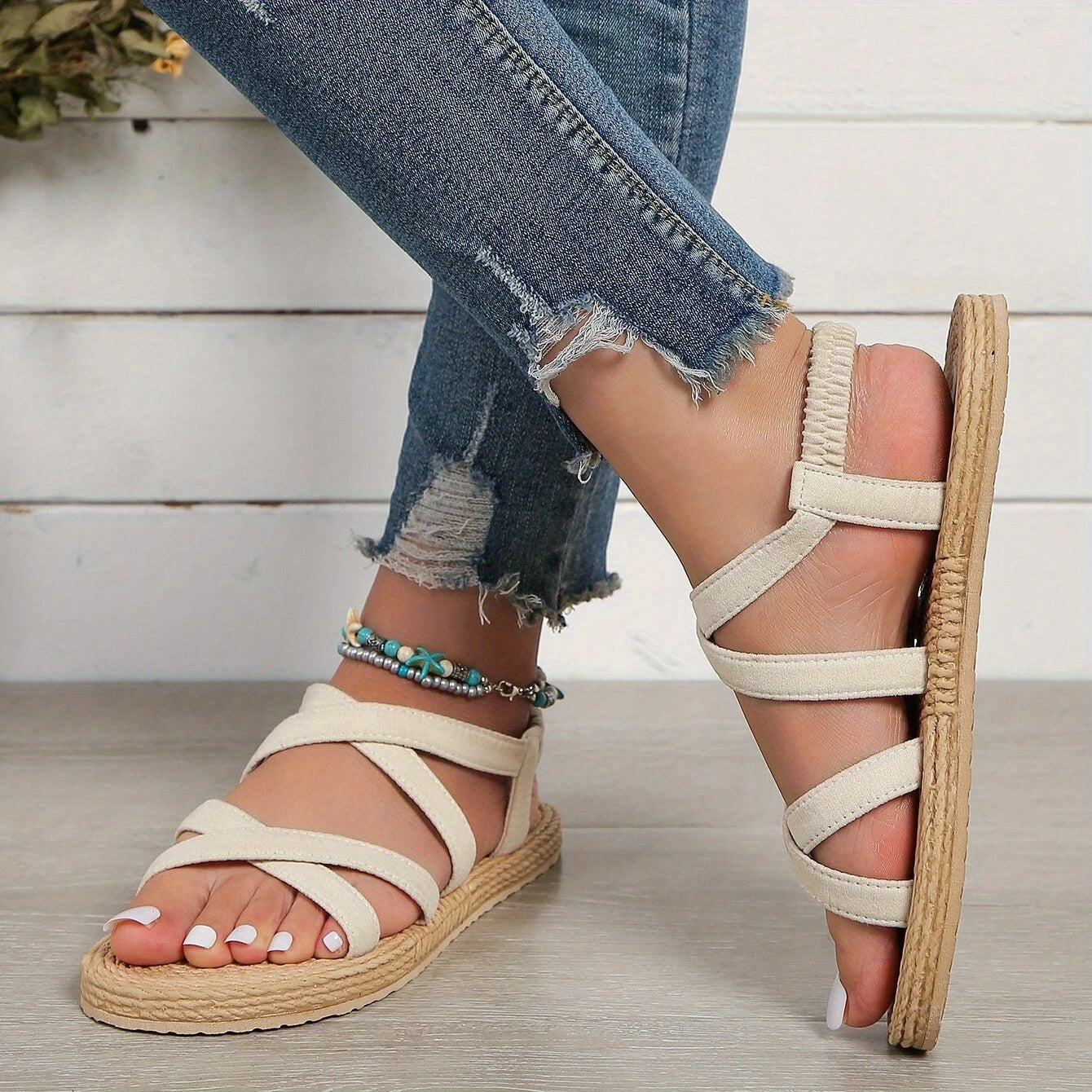 Kreuzriemen Sandalen, Elastische Riemen, Offene Zehen