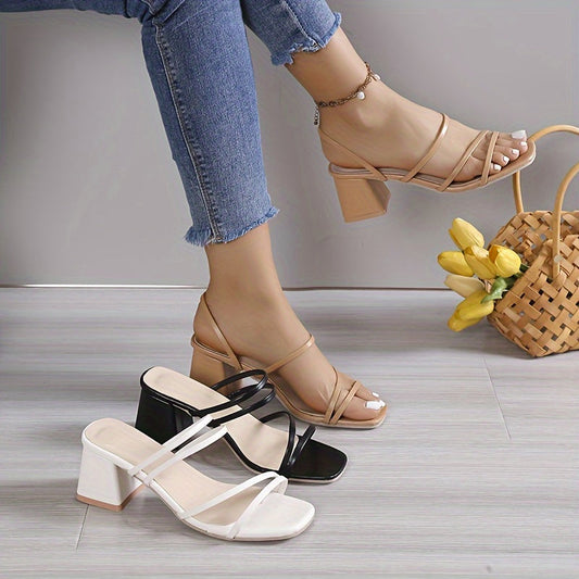 Klotzige Ferse Sandalen – Sommer Pumps mit Quadratzehen, Schlupfstiefel