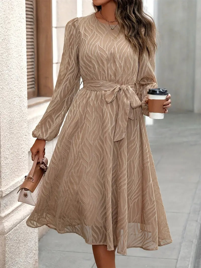 Modernes Boho Vibes Belted Lantern Sleeve Lässiges, lockeres Kleid