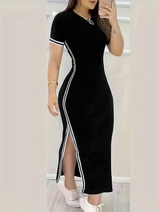 Elegantes Leibchen Kleid mit Kontrastsaum – Kurzarm & Figurbetont