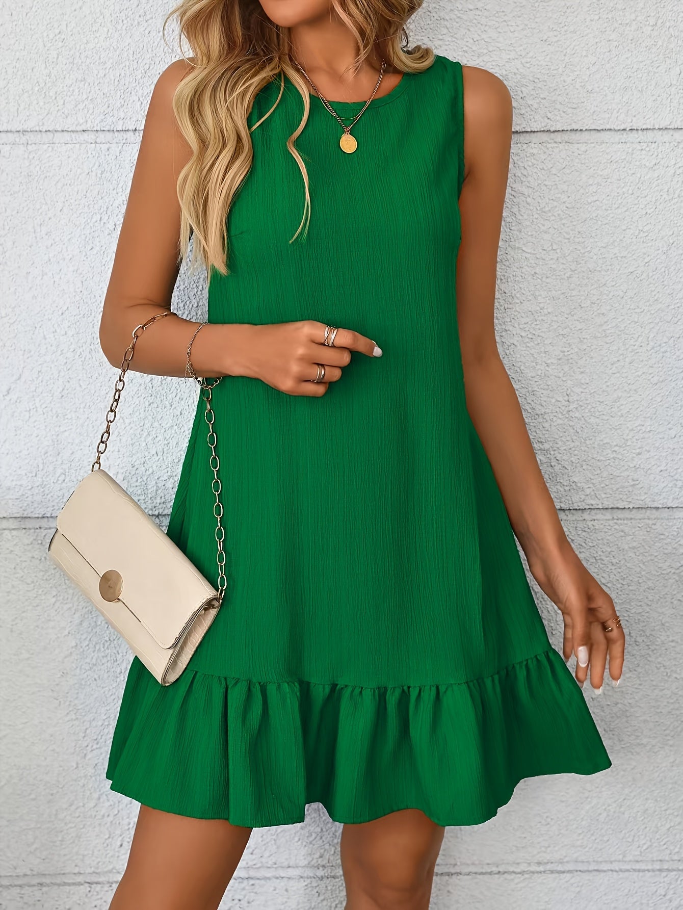 Leichtes Sommer A-Linien Kleid – Elegantes Swing-Kleid, Rundhals, einfarbig, atmungsaktives